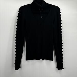 Guess Sweater Womens Large Black Cut Out Turtleneck Ring Detail Pullover Top